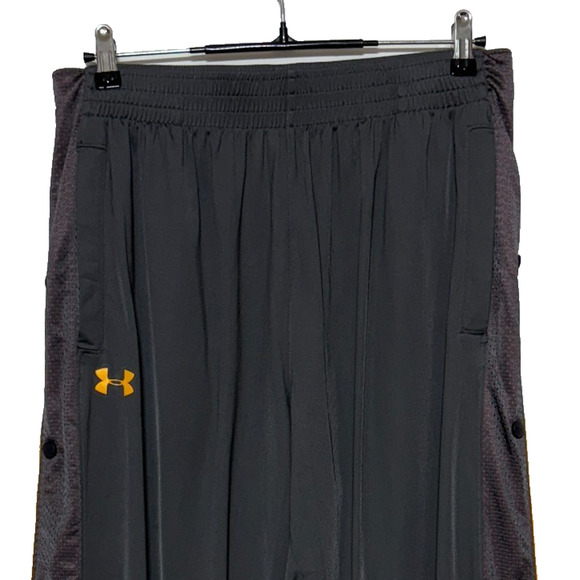 Under Armour Track Pants Mens Large Gray Red Snap Button Side Panel Actual 32X33 - Picture 5 of 9